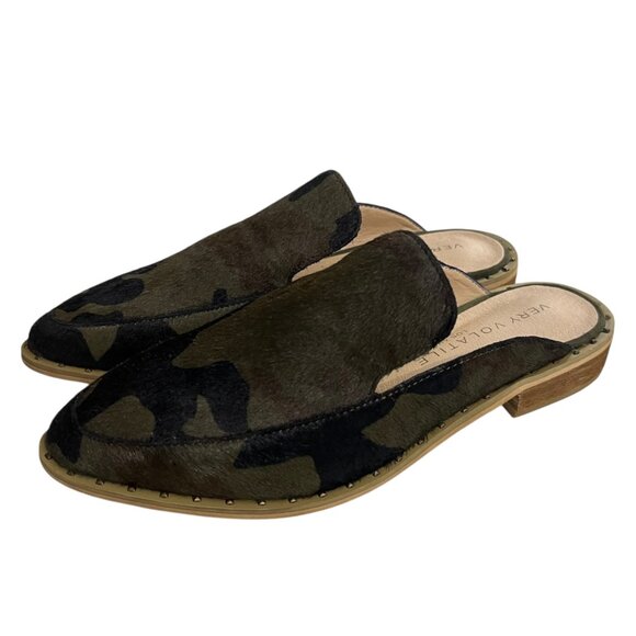 Very Volatile  Green & Black Atwood Calf Hair Slip On Slide Loafer Mules Size 7 - Picture 4 of 11